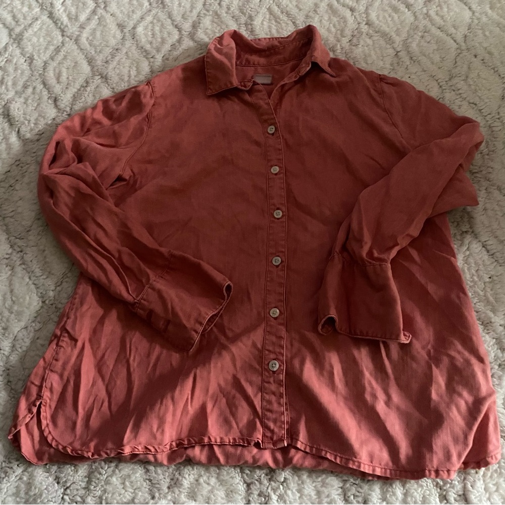 Chicos Shirt Womens Sz 1 US 8/10 Medium Tencel Button Front Casual Office Top